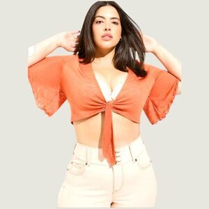 New TORRID Plus Size slub shrug 3/4 Sleeve apricot tie Front sweater Size 2X